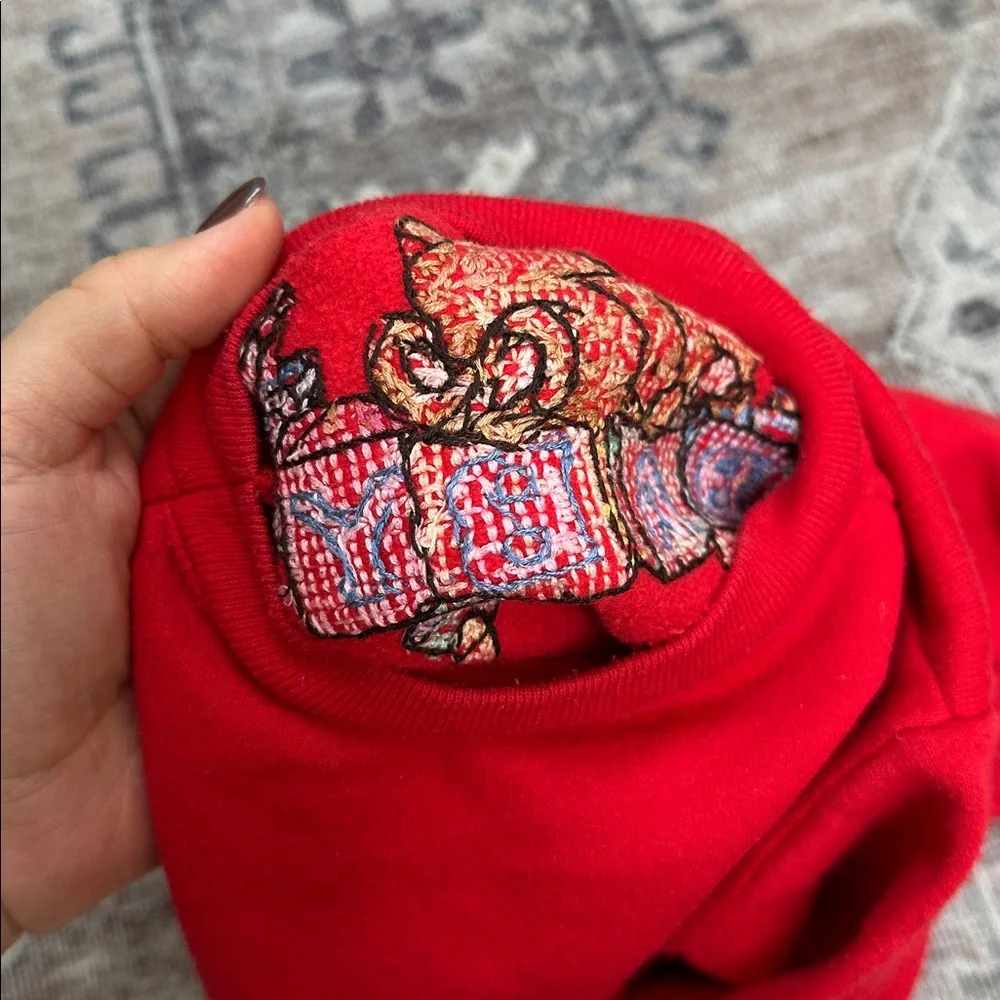 Vintage rabbit skins Red Baby One Piece cross stitch embroidered fleece onesie 6